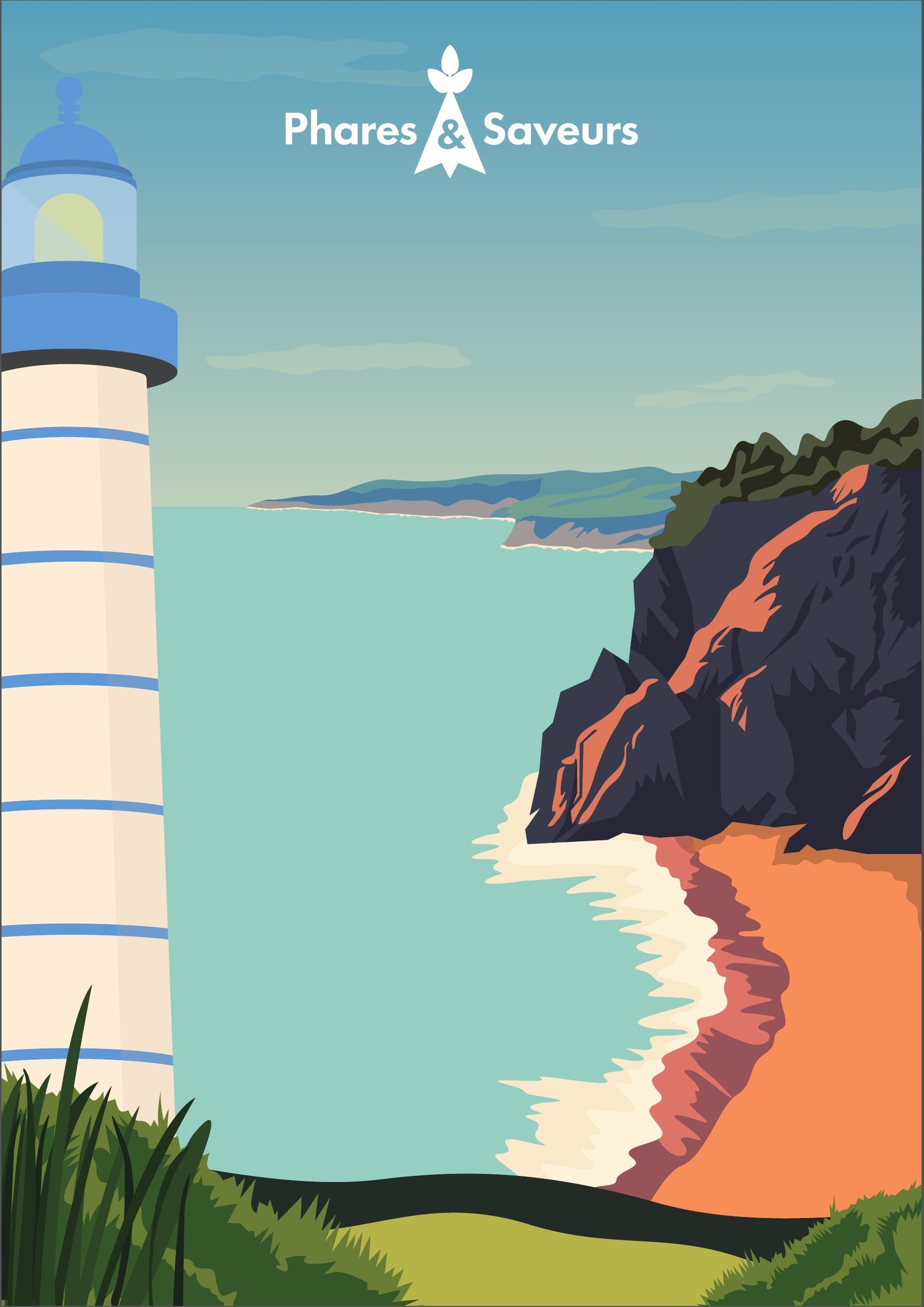 Affiche Phares et Saveurs : un phare breton face à la falaise et à la mer
