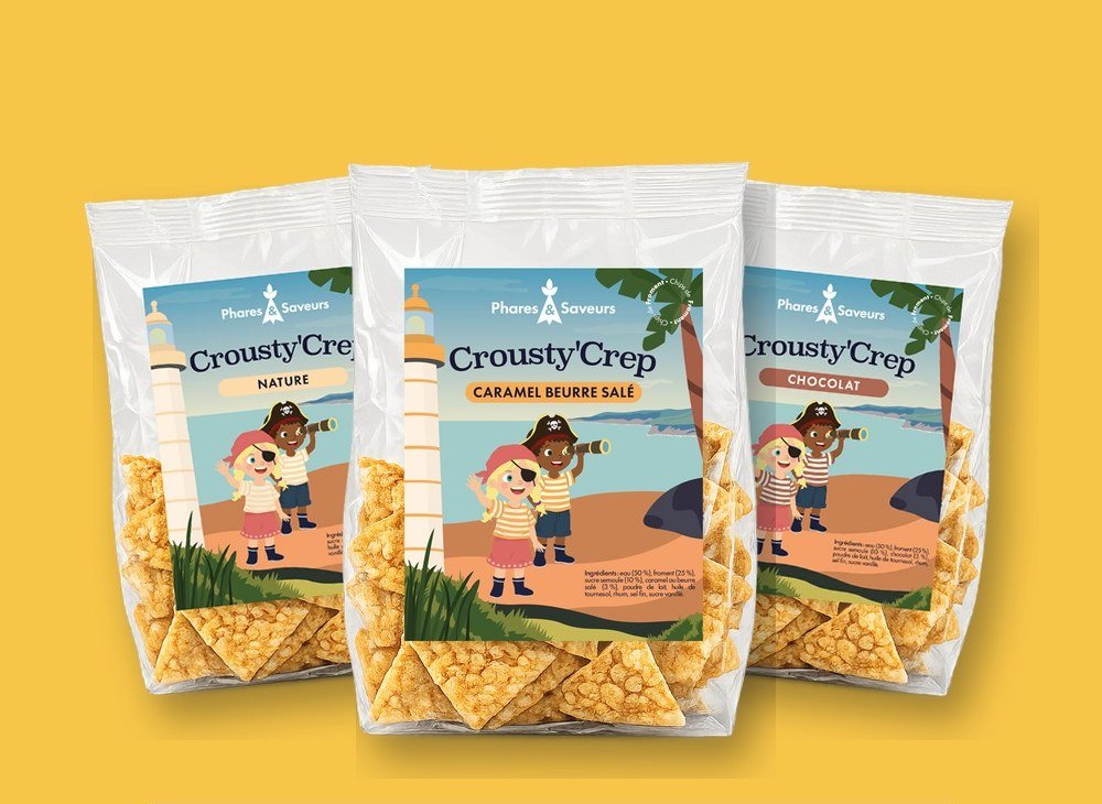 Sachets Crousty'Crep nature, caramel beurre salé et chocolat